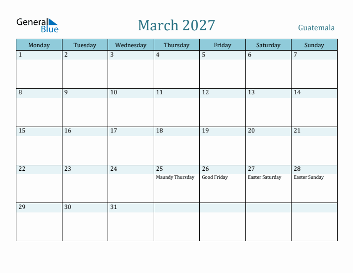 March 2027 Calendar with Holidays