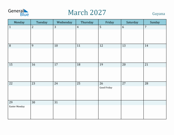 March 2027 Calendar with Holidays