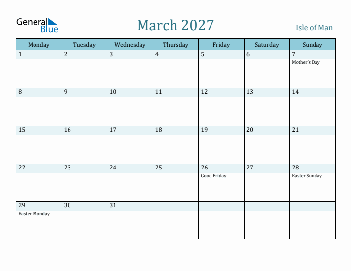 March 2027 Calendar with Holidays