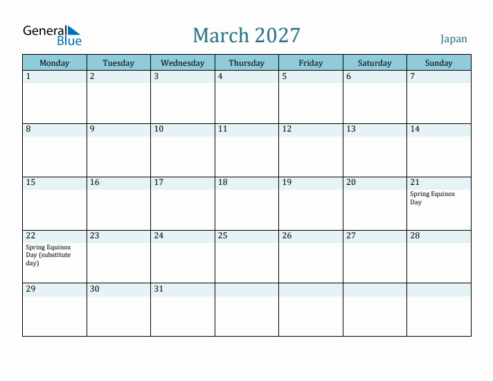 March 2027 Calendar with Holidays