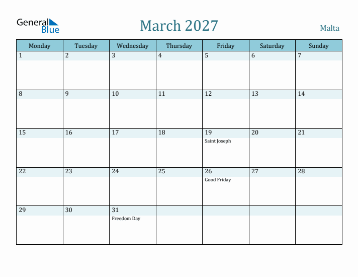 March 2027 Calendar with Holidays