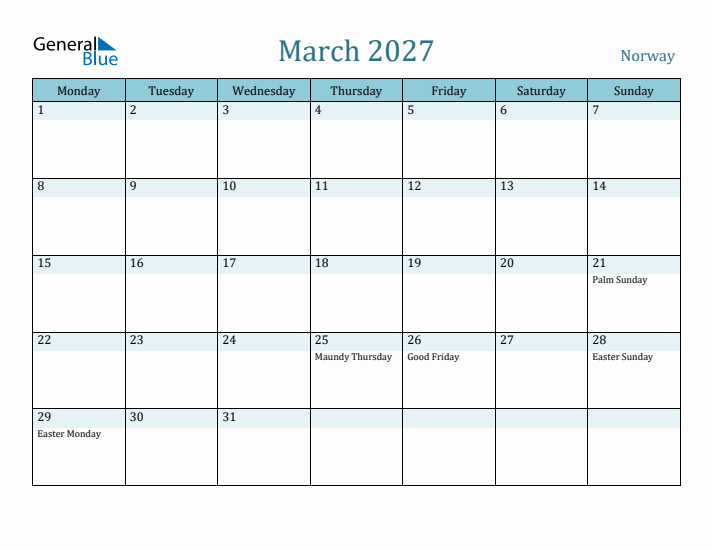 March 2027 Calendar with Holidays