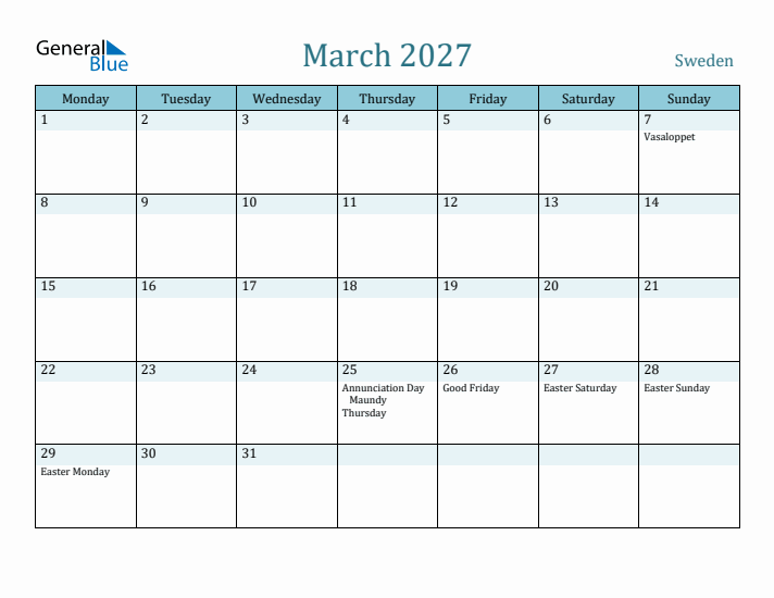 March 2027 Calendar with Holidays