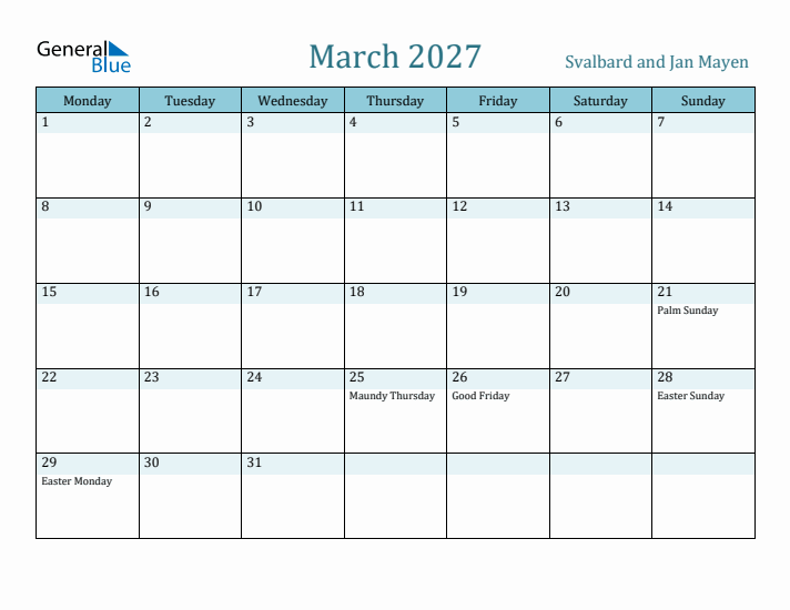 March 2027 Calendar with Holidays