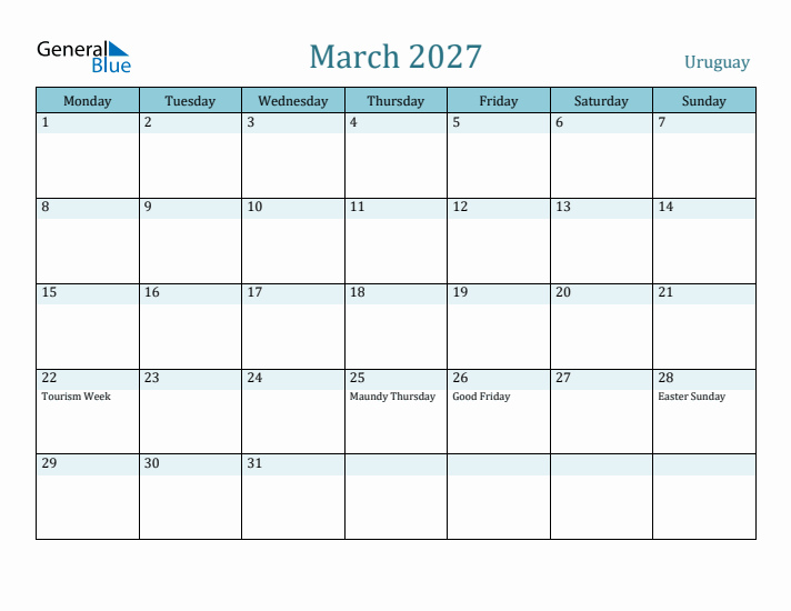 March 2027 Calendar with Holidays