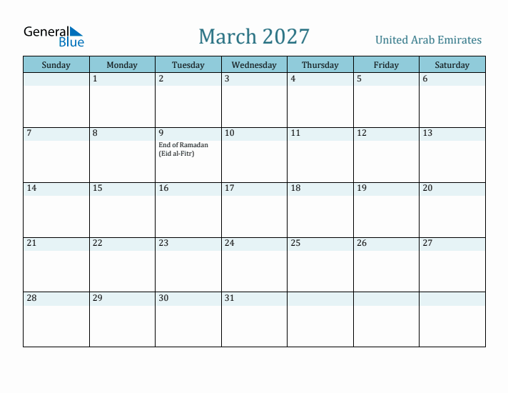 March 2027 Calendar with Holidays