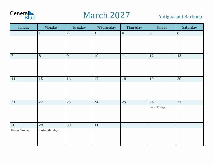 March 2027 Calendar with Holidays