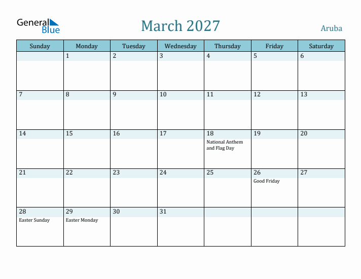 March 2027 Calendar with Holidays