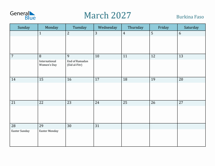 March 2027 Calendar with Holidays