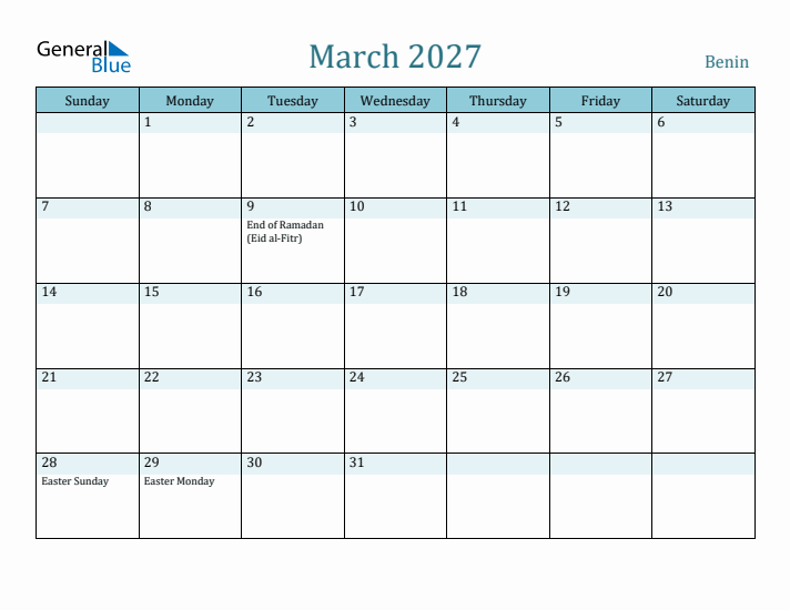 March 2027 Calendar with Holidays