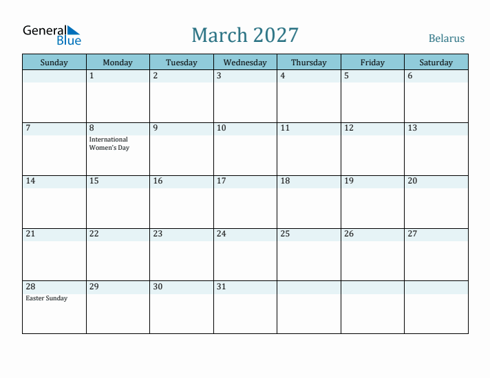 March 2027 Calendar with Holidays