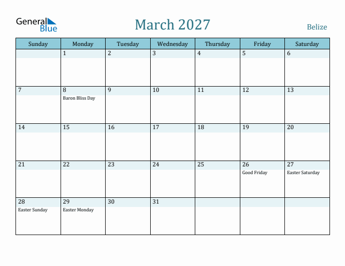 March 2027 Calendar with Holidays