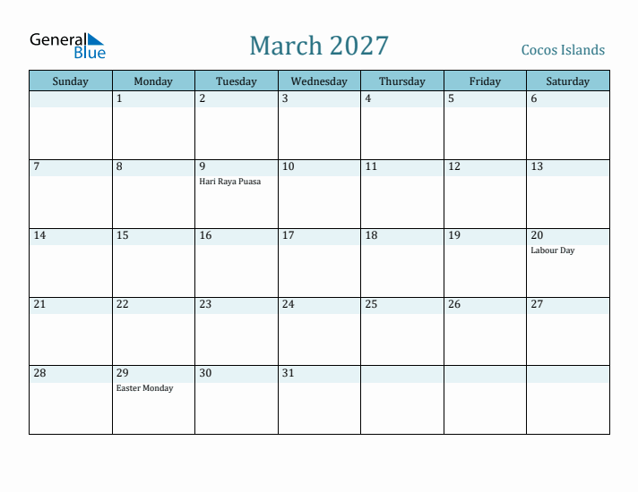 March 2027 Calendar with Holidays