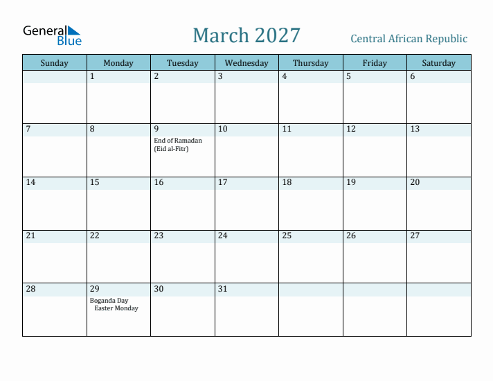 March 2027 Calendar with Holidays