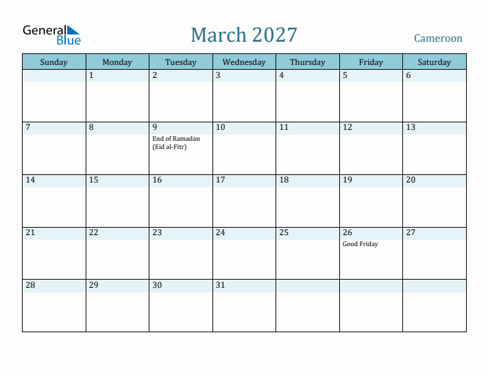 March 2027 Calendar with Holidays