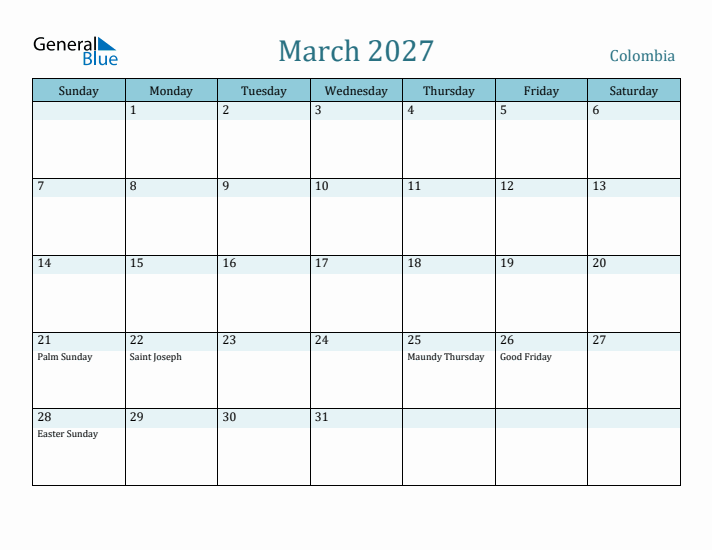 March 2027 Calendar with Holidays