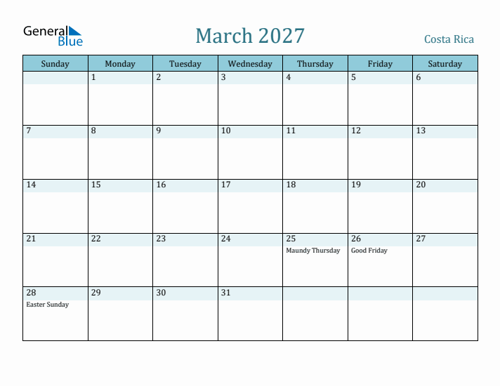 March 2027 Calendar with Holidays