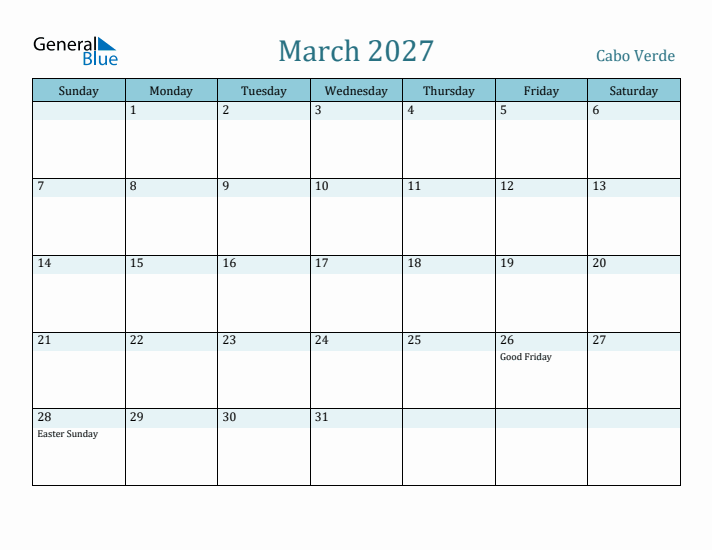 March 2027 Calendar with Holidays