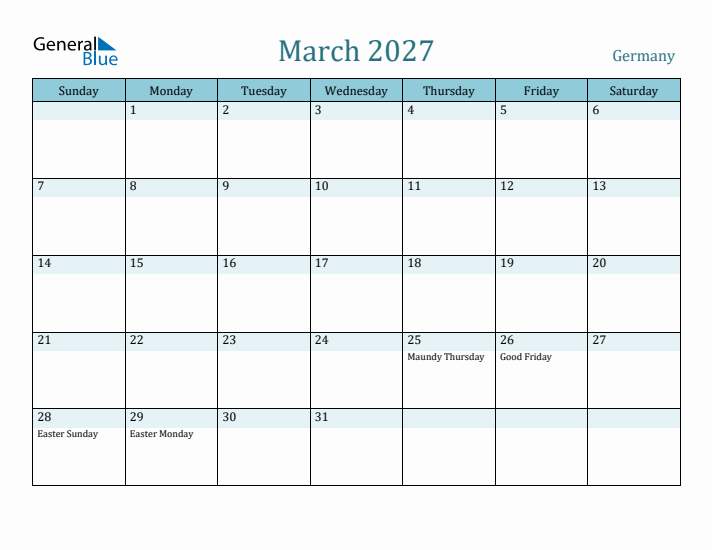 March 2027 Calendar with Holidays