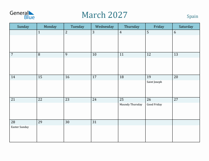 March 2027 Calendar with Holidays