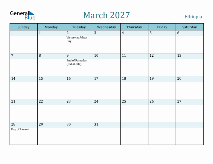 March 2027 Calendar with Holidays