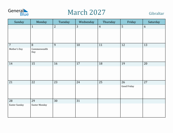 March 2027 Calendar with Holidays