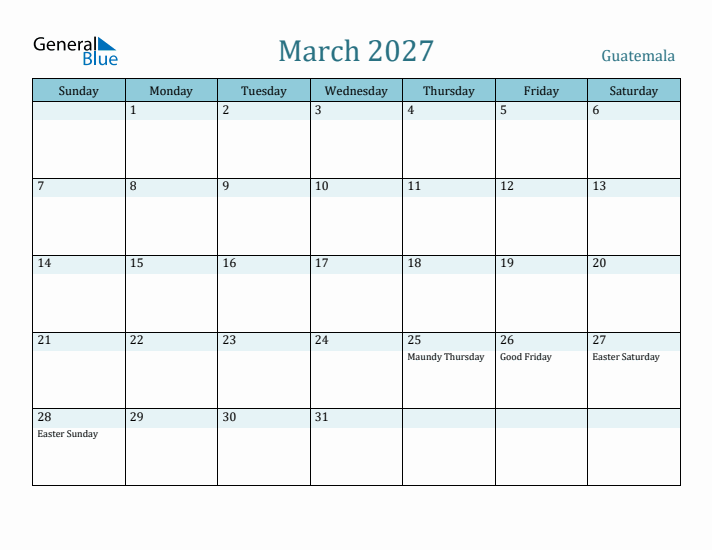 March 2027 Calendar with Holidays