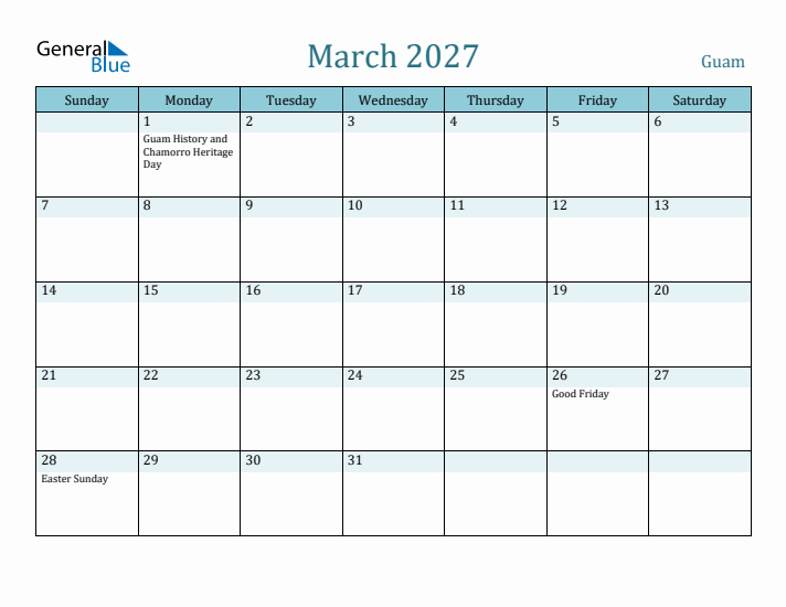 March 2027 Calendar with Holidays