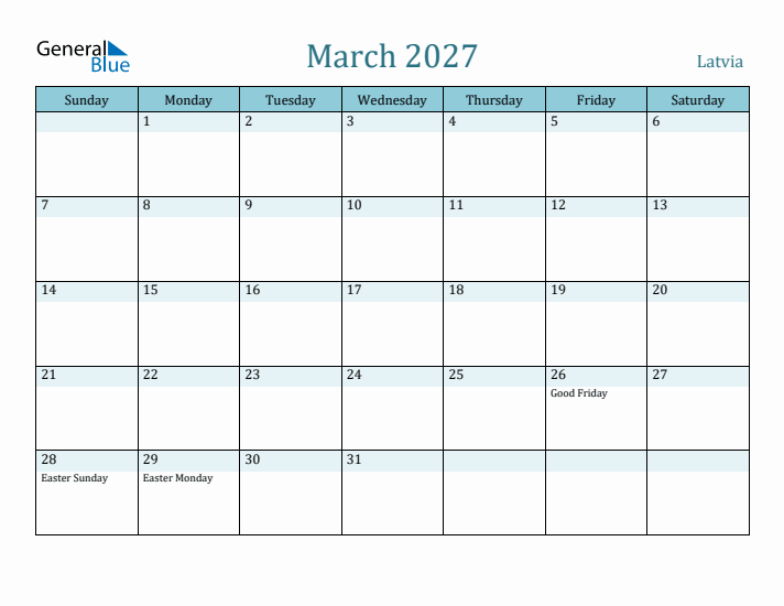 March 2027 Calendar with Holidays