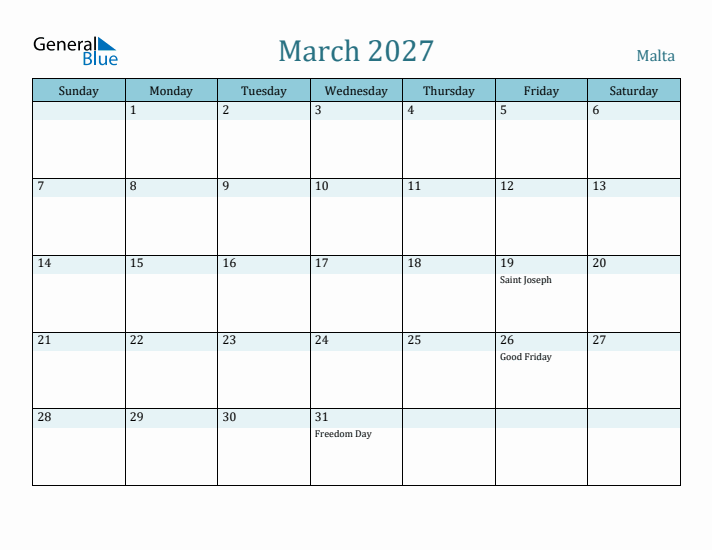 March 2027 Calendar with Holidays