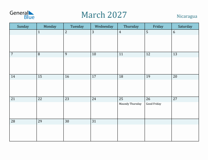 March 2027 Calendar with Holidays