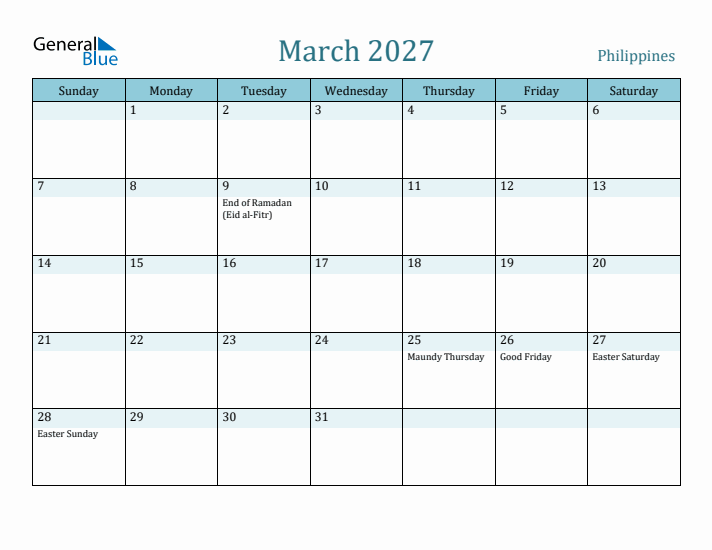 March 2027 Calendar with Holidays