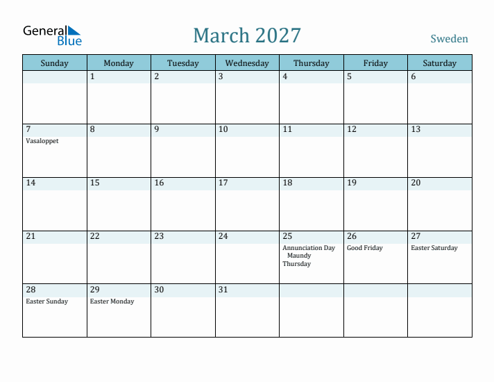 March 2027 Calendar with Holidays