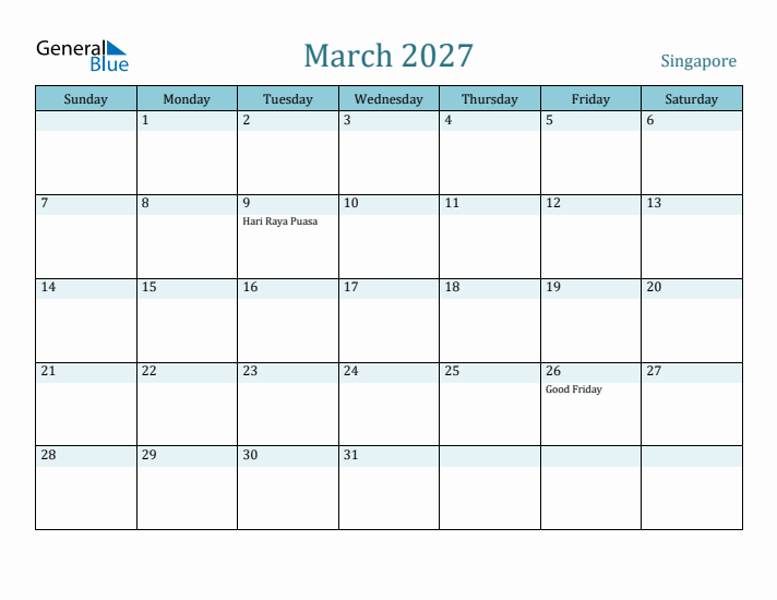 March 2027 Calendar with Holidays