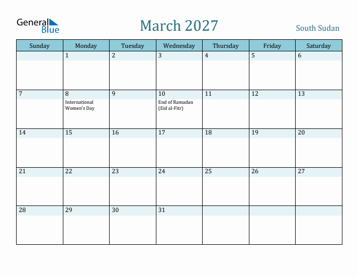 March 2027 Calendar with Holidays