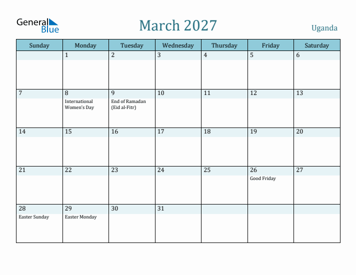 March 2027 Calendar with Holidays