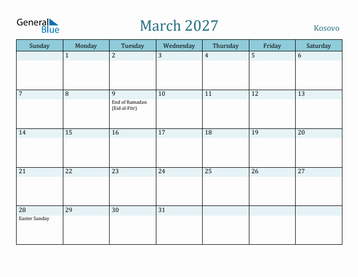 March 2027 Calendar with Holidays