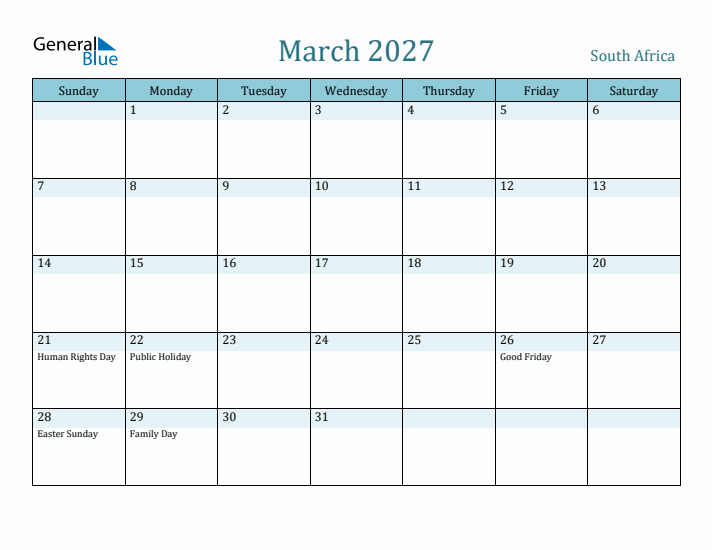 March 2027 Calendar with Holidays