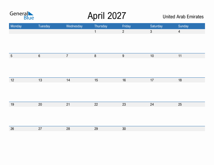 Fillable April 2027 Calendar