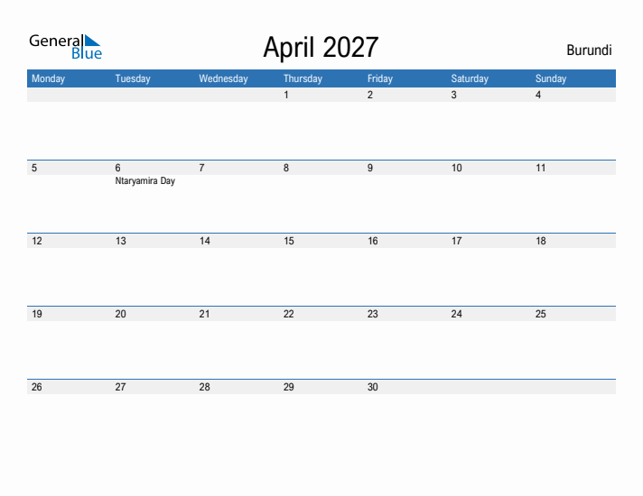 Fillable April 2027 Calendar