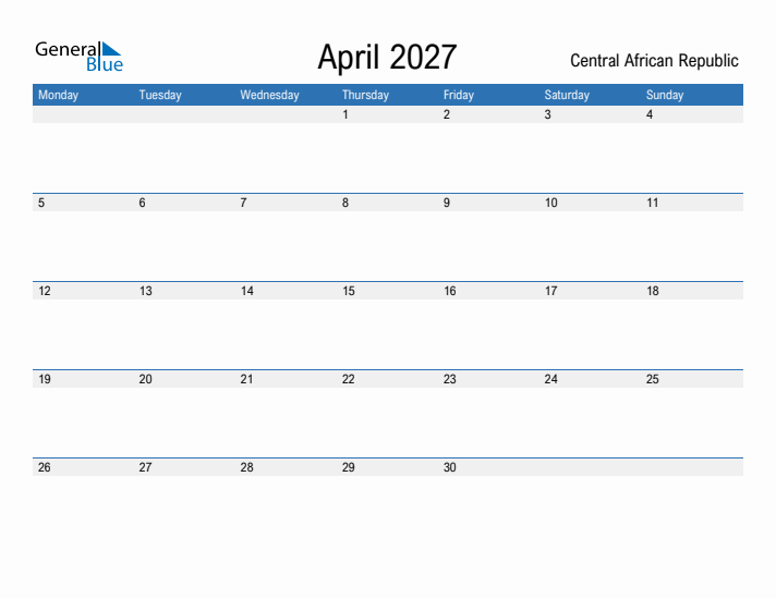 Fillable April 2027 Calendar