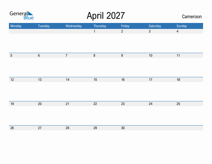 Fillable April 2027 Calendar