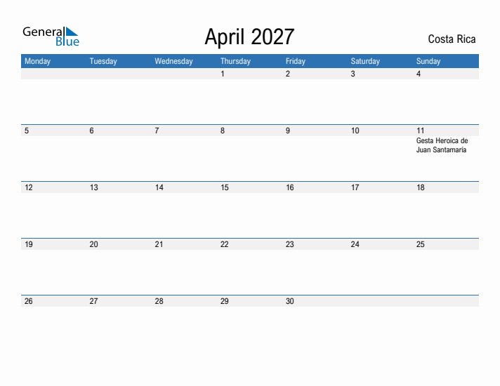 Fillable April 2027 Calendar