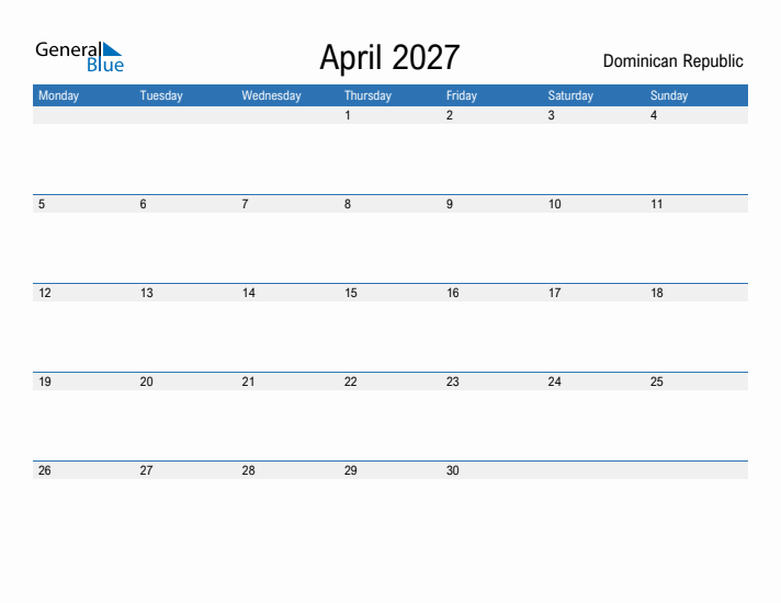 Fillable April 2027 Calendar