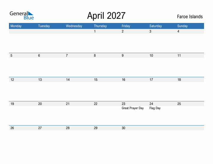 Fillable April 2027 Calendar