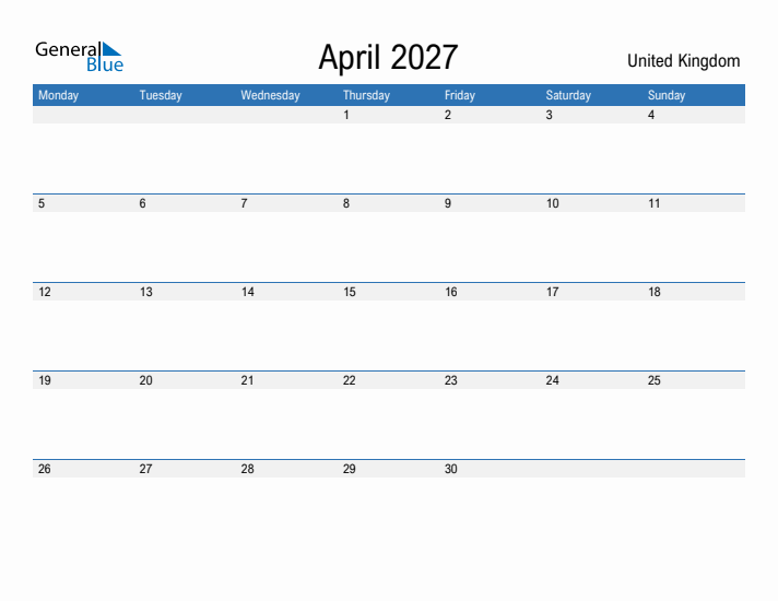 Fillable April 2027 Calendar