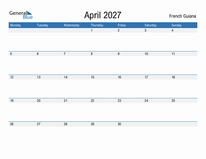 Fillable April 2027 Calendar