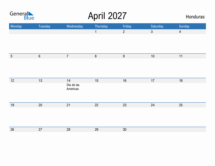 Fillable April 2027 Calendar