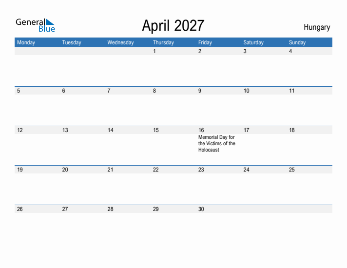 Fillable April 2027 Calendar