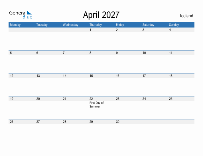 Fillable April 2027 Calendar